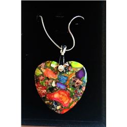 LARGE RAINBOW SEA SEDIMENT JASPER HEART PENDANT