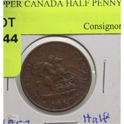 1857 UPPER CANADA HALF PENNY VF