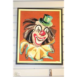FRAMED NEEDLE POINT CLOWN PICTURE