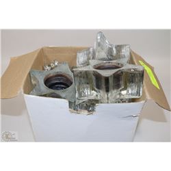 BOX OF ASSORTED CANDLE HOLDERS