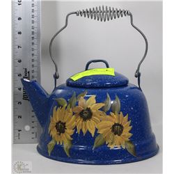 VINTAGE BLUE KETTLE WITH DESIGN