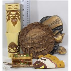 FLAT OF WOODEN PLAQUES ETC