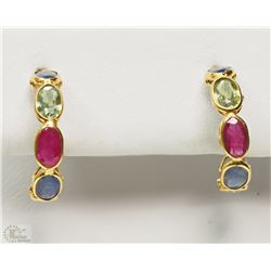 #11-18K YELLOW GOLD SAPPHIRE & RUBY EARRINGS