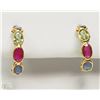 Image 1 : #11-18K YELLOW GOLD SAPPHIRE & RUBY EARRINGS