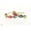 Image 2 : #11-18K YELLOW GOLD SAPPHIRE & RUBY EARRINGS