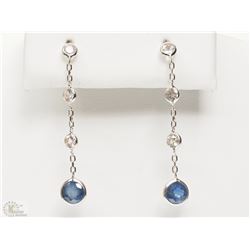 #13-14K WHITE GOLD WHITE & BLUE SAPPHIRE EARRINGS