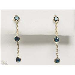 #19-14K YELLOW GOLD BLUE DIAMOND DROP EARRINGS