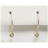 Image 1 : #25-14K YELLOW GOLD GREEN SAPPHIRE HOOP EARRINGS