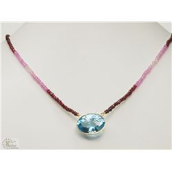 #30-14K YELLOW GOLD BLUE TOPAZ & RUBY NECKLACE