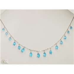 #35-10K WHITE GOLD BLUE TOPAZ TEAR DROP NECKLACE
