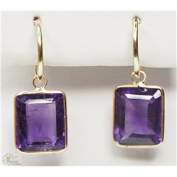 #43-14K YELLOW GOLD AMETHYST HOOP EARRINGS