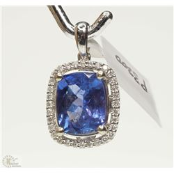 #46-14K WHITE GOLD TANZANITE & DIAMOND PENDANT