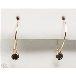 #51-14K YELLOW GOLD BLACK DIAMOND HOOP EARRINGS