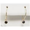 Image 1 : #51-14K YELLOW GOLD BLACK DIAMOND HOOP EARRINGS