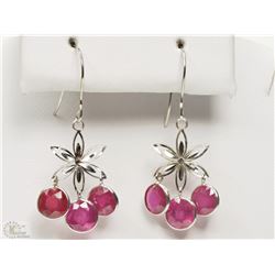 #52-14K WHITE GOLD RUBY FLORAL STYLE EARRINGS