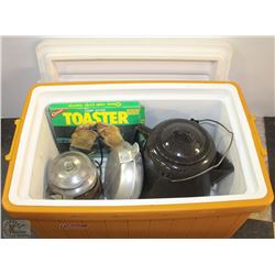 LOT OF CAMPING MISC. INCLUDING COLEMAN COOLER,