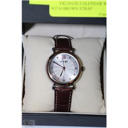 10)EYKI DATE CALENDAR WATCH WITH BROWN STRAP