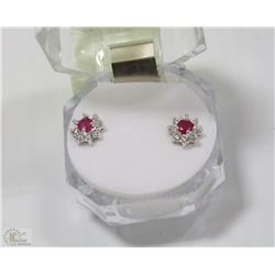 9)NATURAL RUBY & CZ ENHANCED  .925 SILVER EARRINGS