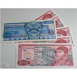 LOT OF 150 MEXICAN PESO'S (5X20) (1X50)