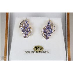 PAIR OF 14K YELLOW GOLD TANZANITE COMBINATION CAST