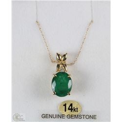 14KT YELLOW GOLD EMERALD & DIAMOND  PENDANT W/COA