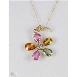 14K YELLOW GOLD DIAMOND SAPPHIRE PENDANT NECKLACE