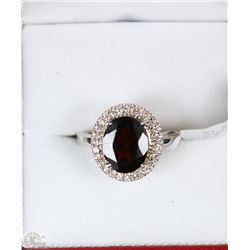 STERLING SILVER RHODIUM PLATED GARNET & CUBIC