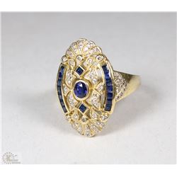 LADIES YELLOW GOLD GENUINE DIAMOND & SAPPHIRE RING