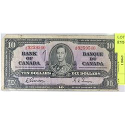 1937 CANADIAN TEN DOLLAR BANKNOTE