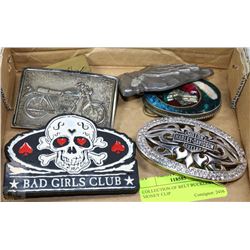 COLLECTION OF BELT BUCKLES & MONEY CLIP