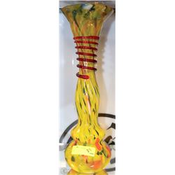 TALL YELLOW ART GLASS VASE 17"H