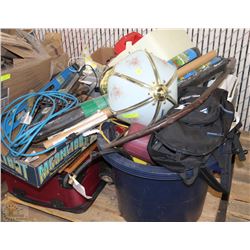 PALLET OF HOUSEHOLD MISC. INCLUDING TOOLS, KNEE