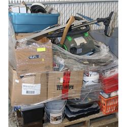 PALLET WITH SHOP SUPPLIES, BISSELL CANISTER VACUUM
