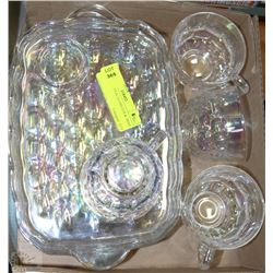 FOUR CARNIVAL GLASS CUP & TRAY SETS