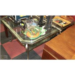 SOLID BRUSHED NICKEL AND GLASS COFFEE TABLE