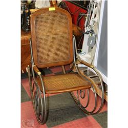 WOOD WICKER AND METAL ROCKING CHAIR