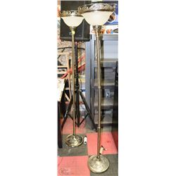 2 DECORATIVE METAL AND GLASS FLOOR LAMPS