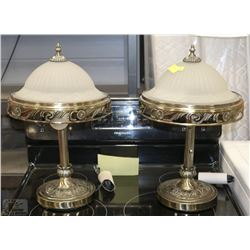 2 DECORATIVE METAL AND GLASS TABLE LAMPS