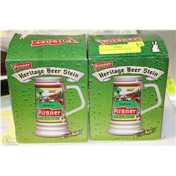 LOT OF 2 PILSNER BEER STEINS IN BOXES