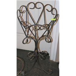 SET OF 2 PLANT STANDS - ONE BLACK WROUGHT IRON