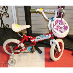 CHILDRENS BIKE OUTFITTED WITH TRAINING WHEELS &