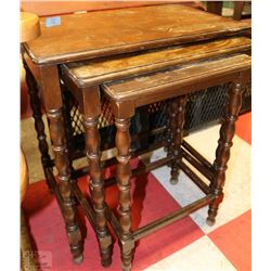 VINTAGE 3 PC WOOD NESTING TABLE SET