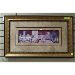 SET OF FRAMED DECORATIVE HOUSE ROOM SCENES
