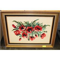 35.5" X 26" NEEDLE WORK PICTURE OF PANSIES