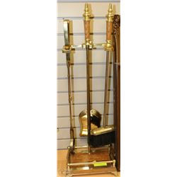 HEAVY BRASS FIREPLACE SET