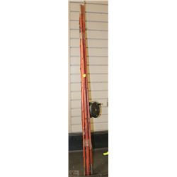 2 BAMBOO FISHING POLES AND 1 SALMON ROD WITH