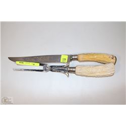 PAIR OF ANTLER CARVED TURKEY CARVING KNIFE SET