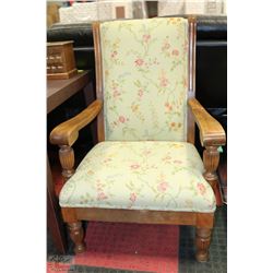 FLORAL FABRIC WOOD ARMCHAIR
