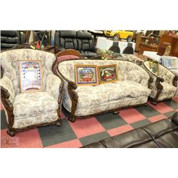 VINTAGE WOOD CARVED LION HEAD SOFA WITH 2 CHAIRS