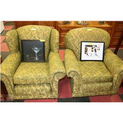 PAIR OF VINTAGE GREEN FABRIC CHAIRS